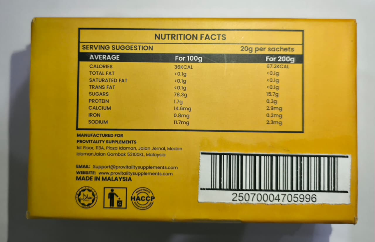 ProVitality Supplements Natural & Organic Honey Large Pack of 12 Sachets Contain 20g Each